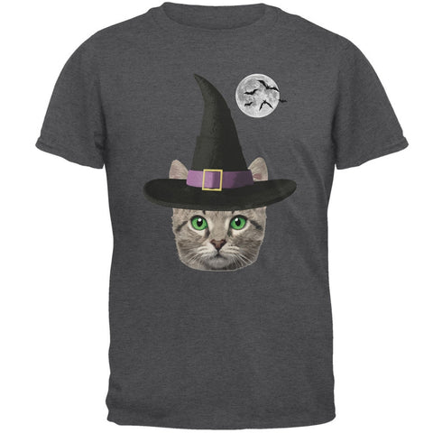 Halloween Funny Cat Witch Dark Heather Adult T-Shirt