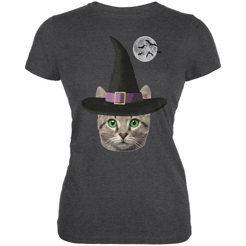 Halloween Funny Cat Witch Dark Heather Juniors Soft T-Shirt