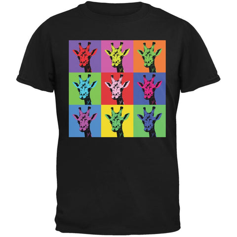 Giraffes Pop Art Repeating Squares Black Adult T-Shirt