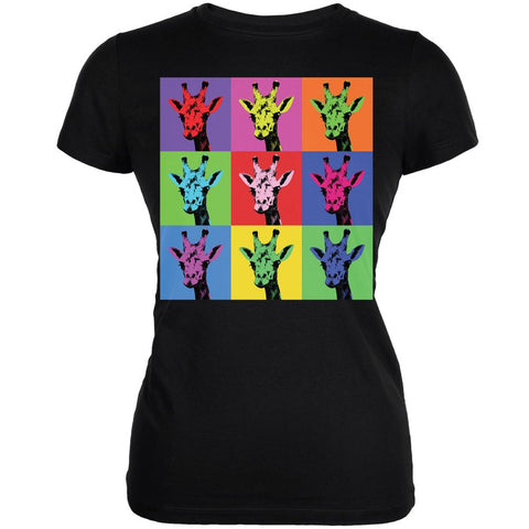Giraffes Pop Art Repeating Squares Black Juniors Soft T-Shirt