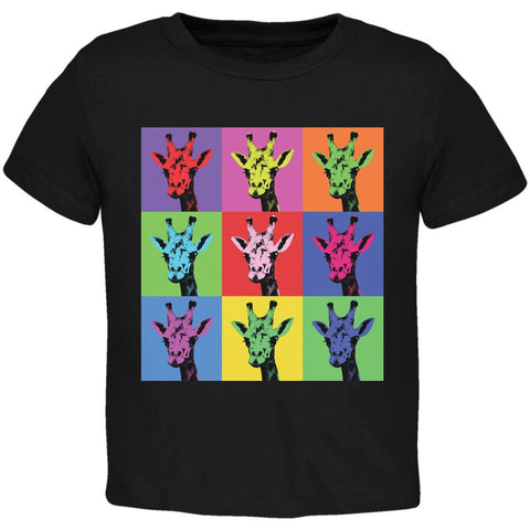 Giraffes Pop Art Repeating Squares Black Toddler T-Shirt