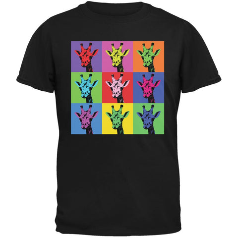 Giraffes Pop Art Repeating Squares Black Youth T-Shirt