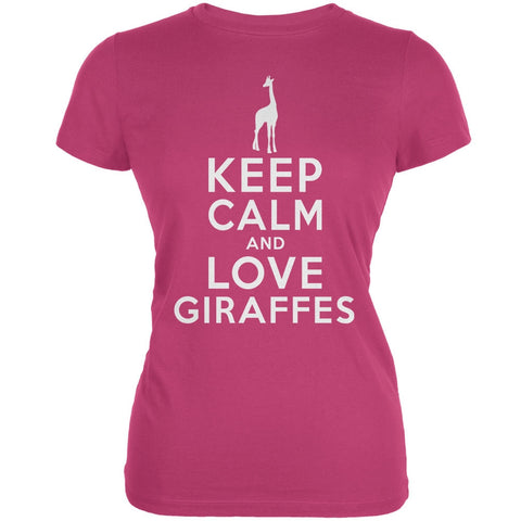 Keep Calm & Love Giraffes Berry Pink Juniors Soft T-Shirt