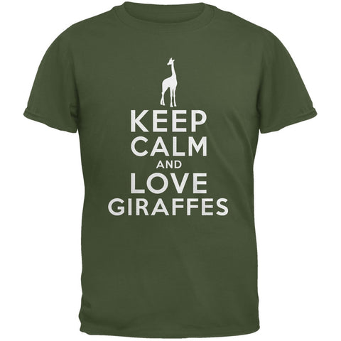 Keep Calm & Love Giraffes Military Green Adult T-Shirt