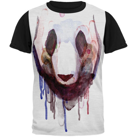 Watercolor Drip Panda Adult Black Back T-Shirt