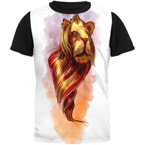 Watercolor Twisting Lion Adult Black Back T-Shirt