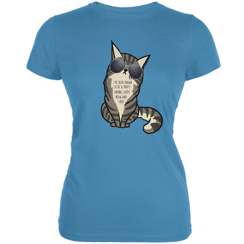 Party Animal Meow And Then Cat Aqua Juniors Soft T-Shirt