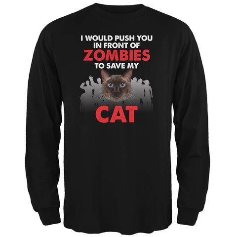 I Would Push You Zombies Cat Black Adult Long Sleeve T-Shirt