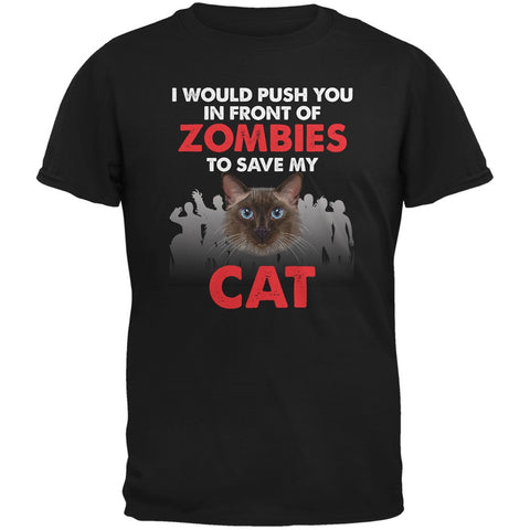I Would Push You Zombies Cat Black Adult T-Shirt