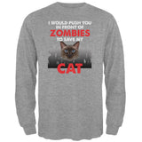 I Would Push You Zombies Cat Black Adult Long Sleeve T-Shirt