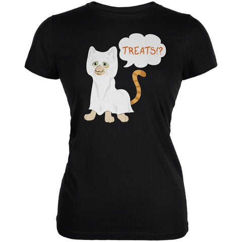 Halloween Ghost Treats Cat Black Juniors Soft T-Shirt