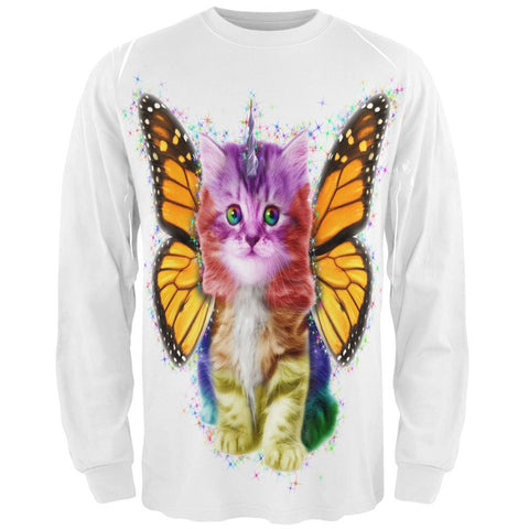 Rainbow Butterfly Unicorn Kitten All Over Adult Long Sleeve T-Shirt