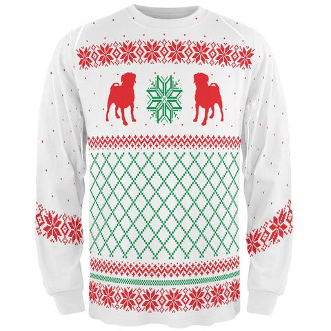 Pug Dog Ugly Christmas Sweater All Over Adult Long Sleeve T-Shirt