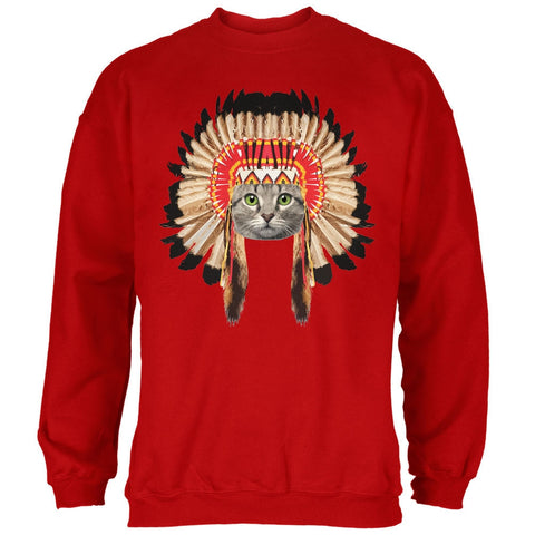 Thanksgiving Funny Cat Native American Red Adult Sweatshirt