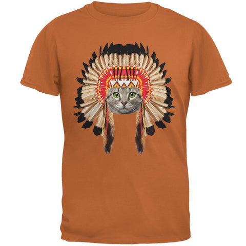 Thanksgiving Funny Cat Native American Texas Orange Adult T-Shirt