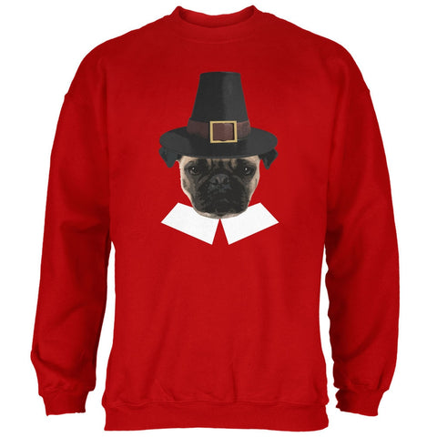 Thanksgiving Funny Pug Pilgrim Red Adult Sweatshirt