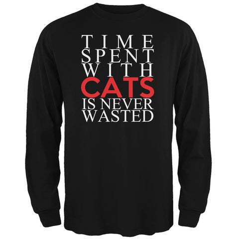 Time Spent With Cats Never Wasted Black Adult Long Sleeve T-Shirt