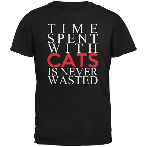 Time Spent With Cats Never Wasted Black Adult T-Shirt