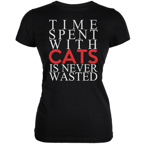 Time Spent With Cats Never Wasted Black Juniors Soft T-Shirt