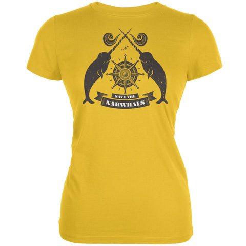 Save The Narwhals Bright Yellow Juniors Soft T-Shirt