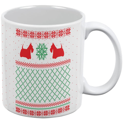 Scottie Dog Ugly Christmas Sweater White All Over Coffee Mug