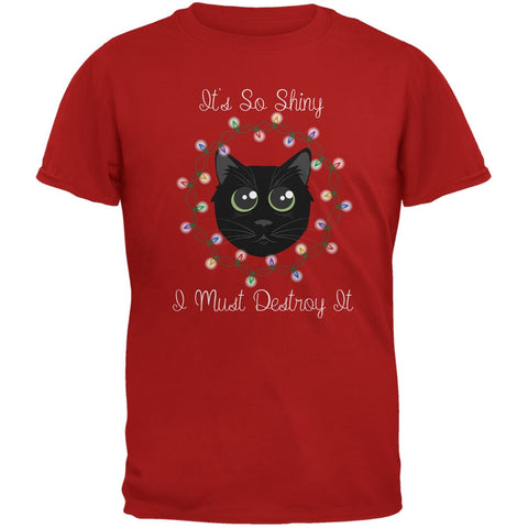 Christmas Lights Its So Shiny Cat Red Adult T-Shirt