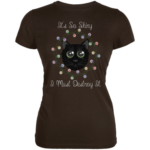 Christmas Lights Its So Shiny Cat Brown Juniors Soft T-Shirt