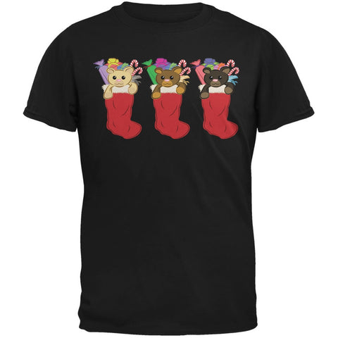 Christmas Stockings 3 Teddies Black Youth T-Shirt