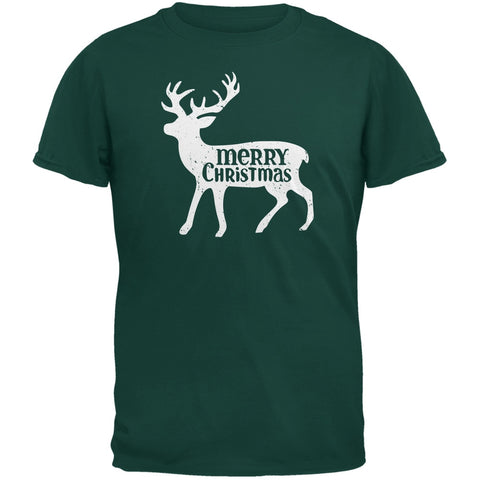 Merry Christmas Deer Forest Green Adult T-Shirt