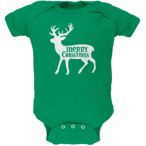 Merry Christmas Deer Kelly Green Soft Baby One Piece