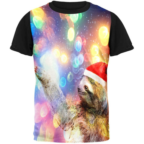 Mystical Christmas Sloth Adult Black Back T-Shirt
