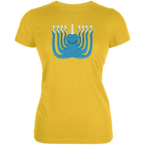 Hanukkah Menorah-ctopus Funny Octopus Bright Yellow Juniors Soft T-Shirt