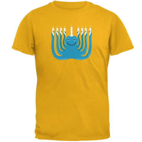 Hanukkah Menorah-ctopus Funny Octopus Gold Adult T-Shirt