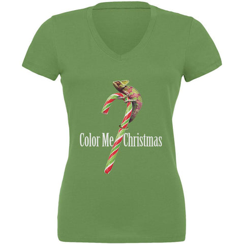 Color Me Christmas Chameleon Leaf Juniors V-Neck T-Shirt