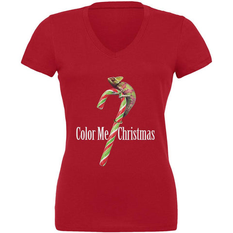 Color Me Christmas Chameleon Red Juniors V-Neck T-Shirt