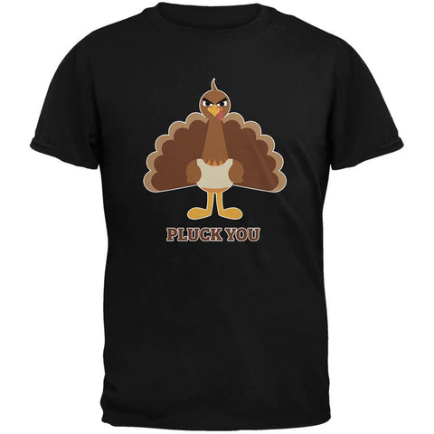 Funny Turkey Pluck You Black Adult T-Shirt
