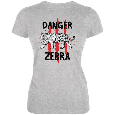 Danger Zebra White Siberian Tiger Heather Grey Juniors Soft T-Shirt