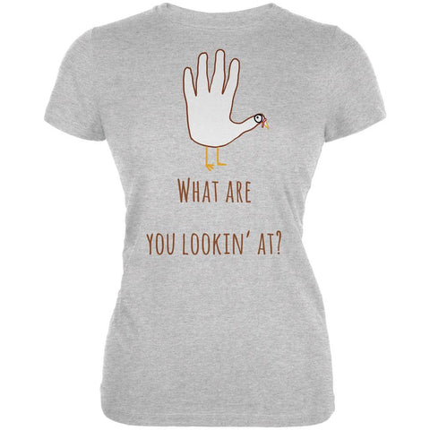 Thanksgiving Turkey What Are You Looking At?  Heather Grey Juniors Soft T-Shirt