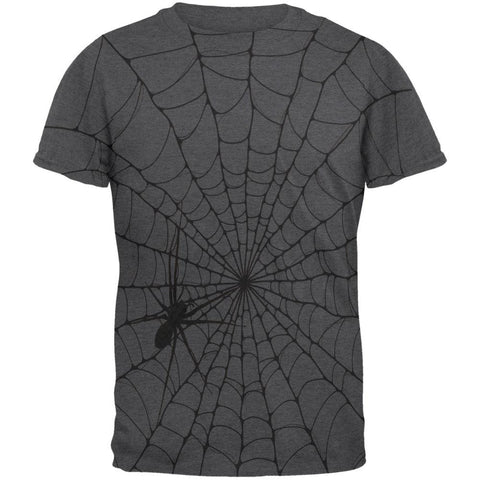 Halloween Giant House Spider Spider Web All Over Dark Heather Adult T-Shirt