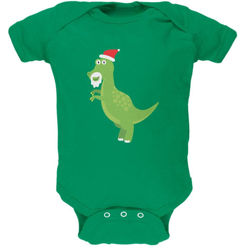 Christmas Dinosaur T-Rex Apple Green Soft Baby One Piece