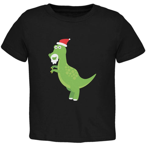 Christmas Dinosaur T-Rex Black Toddler T-Shirt