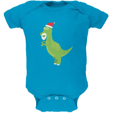 Christmas Dinosaur T-Rex Turquoise Soft Baby One Piece