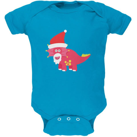 Christmas Dinosaur Triceratops Turquoise Soft Baby One Piece