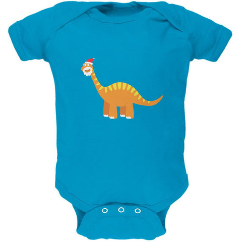 Christmas Dinosaur Brachiosaurus Turquoise Soft Baby One Piece