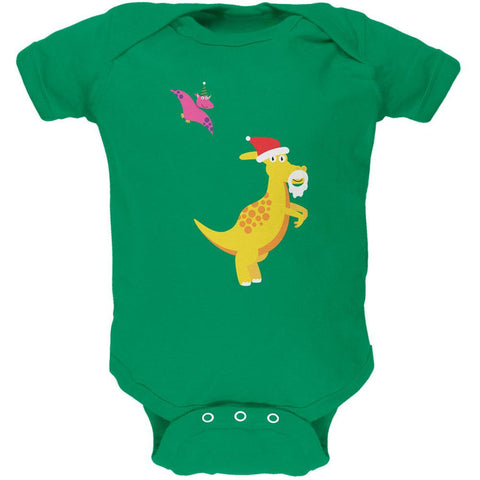 Christmas Dinosaur Pterodactyl Apple Green Soft Baby One Piece