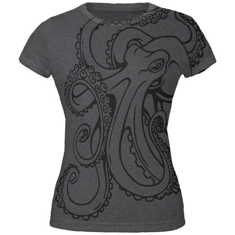 Octopus Outline All Over Dark Heather Juniors Soft T-Shirt