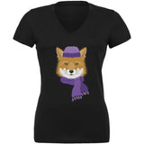 Winter Fox Black Juniors V-Neck T-Shirt