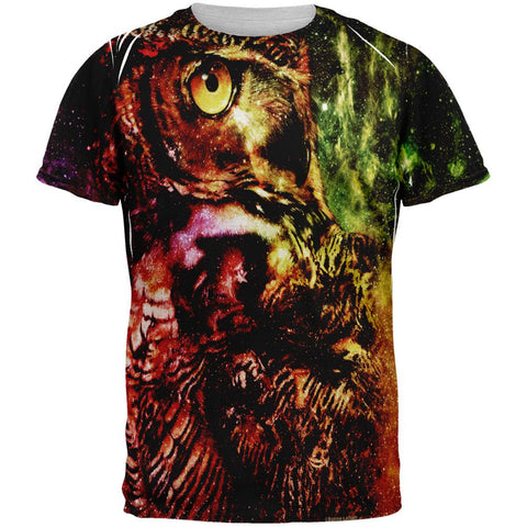 Galaxy Zen Wisdom Owl Adult Black Back T-Shirt