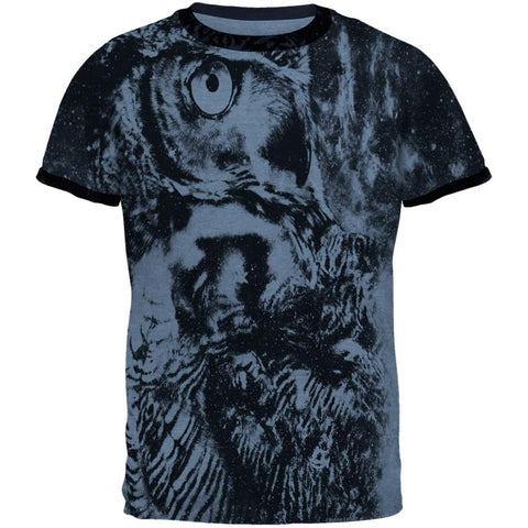 Zen Wisdom Owl Ghost All Over Heather Blue-Navy Men's Ringer T-Shirt