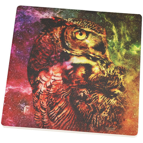 Galaxy Zen Wisdom Owl Square Sandstone Coaster